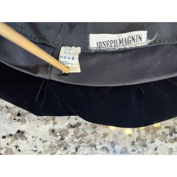 Joseph Magnin Black Velvet Tam Beret Hat Satin Bow Vintage Womens main image 6